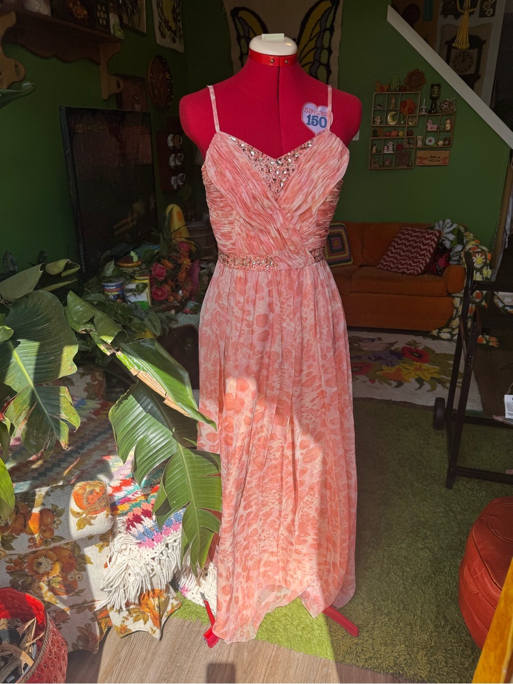 Peach Beaded Chiffon Evening Gown